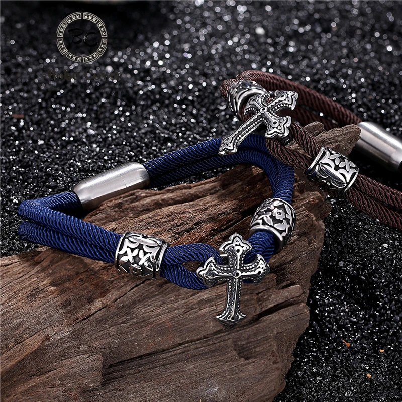 Vintage Stainless Steel Cross Men Bracelet Rope Charms Cuff Bracelets Women Male Accessories Couple Jewelry femme Dropshipping
Vintage Stainless Steel Cross Men Bracelet Rope Charms Cuff Bracelets Women Male Accessories Couple Jewelry femme Dropshipping