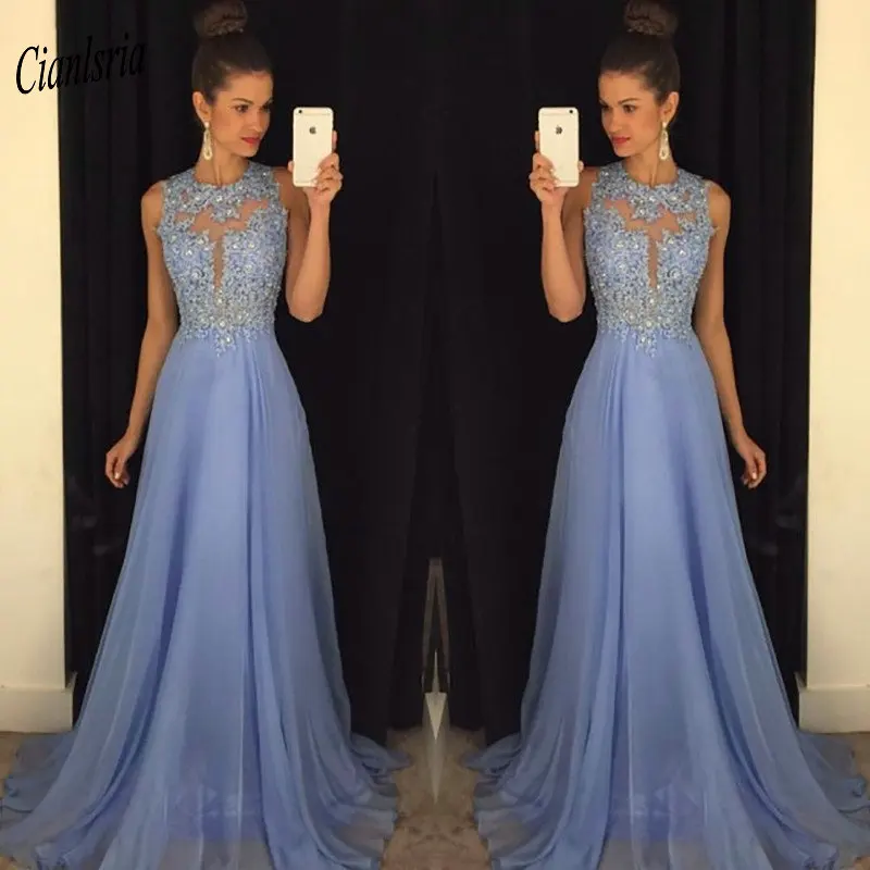 2019 Sky Blue Cheap Evening Dresses O-Neck Beading Crystal Appliques Lace Sleeveless Open Back Formal Evening Party Dress
2019 Sky Blue Cheap Evening Dresses O-Neck Beading Crystal Appliques Lace Sleeveless Open Back Formal Evening Party Dress