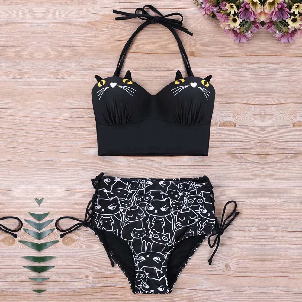 Cute Embroidered Cat Pattern Push Up Swimwear Women High Waist Two Piece Swimsuit Bodysuit Strappy Bathing Suit Bandage Monokini
Cute Embroidered Cat Pattern Push Up Swimwear Women High Waist Two Piece Swimsuit Bodysuit Strappy Bathing Suit Bandage Monokini