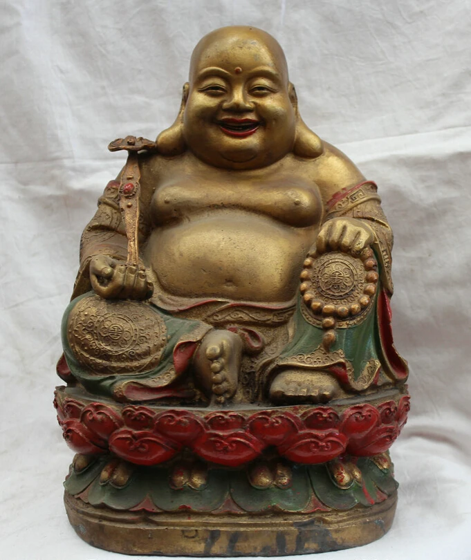 USPS to USA S2418 14" Chinese Bronze Gild Painting Seat Happy Laugh Maitreya Buddha Ru Yi Statue (B0328)
USPS to USA S2418 14" Chinese Bronze Gild Painting Seat Happy Laugh Maitreya Buddha Ru Yi Statue (B0328)