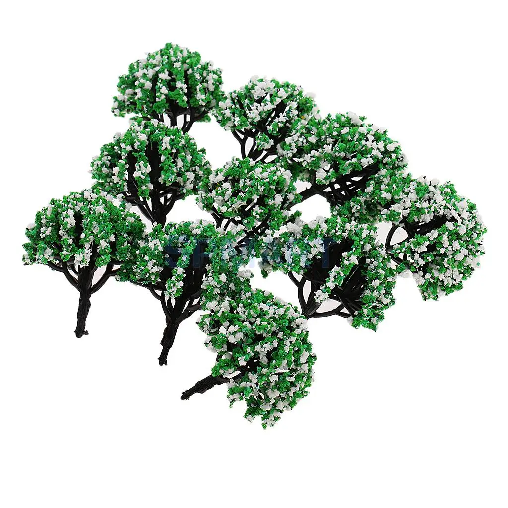 10pcs 1/200 Train Railroad Scene Scenery Landscape Model Trees Green HO Scale with Flowers Model Building Kits