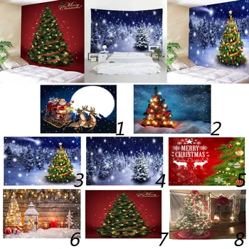 

Christmas Tree Snowy Sky Fireplace Pattern Tapestry Wall Art Hanging Tapestries Bedspread Bedroom Decor