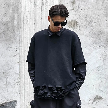 Men Short Sleeve Ripped Hole Loose Casual Black Tshirt Male Streetwear Hip Hop Punk Gothic T Shirt Dark Black Tees Shirts
Men Short Sleeve Ripped Hole Loose Casual Black Tshirt Male Streetwear Hip Hop Punk Gothic T Shirt Dark Black Tees Shirts