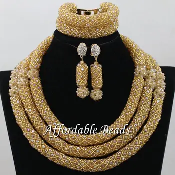 Champagne African Necklace Sets Glamorous Nigerian Beaded Jewelry Unique Style NCD117
Champagne African Necklace Sets Glamorous Nigerian Beaded Jewelry Unique Style NCD117