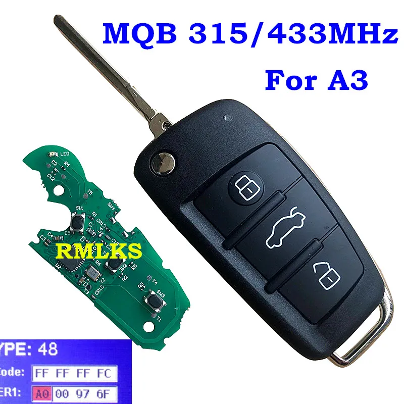Modified MQB Smart Intelligent Remote Key for Audi A3 A6L Car Flip Remote Key Control 433mhz 315Mhz with ID48 Electronic chip
Modified MQB Smart Intelligent Remote Key for Audi A3 A6L Car Flip Remote Key Control 433mhz 315Mhz with ID48 Electronic chip