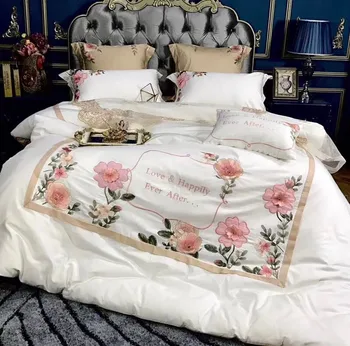 White luxury 3D Pastoral Pink Flower Embroidery 60S Egyptian cotton Princess Bedding Set Duvet Cover Bed sheet Pillowcases 4pcs
White luxury 3D Pastoral Pink Flower Embroidery 60S Egyptian cotton Princess Bedding Set Duvet Cover Bed sheet Pillowcases 4pcs