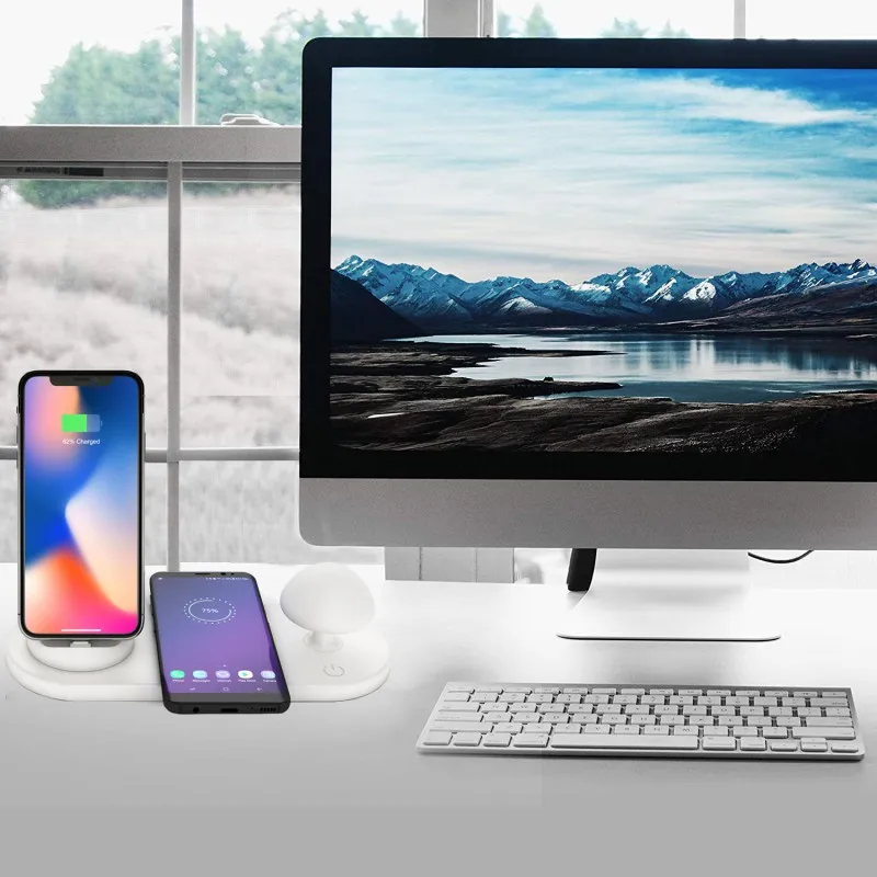3 в 1 USB зарядная док-станция 10 Вт Беспроводное зарядное устройство LED Light