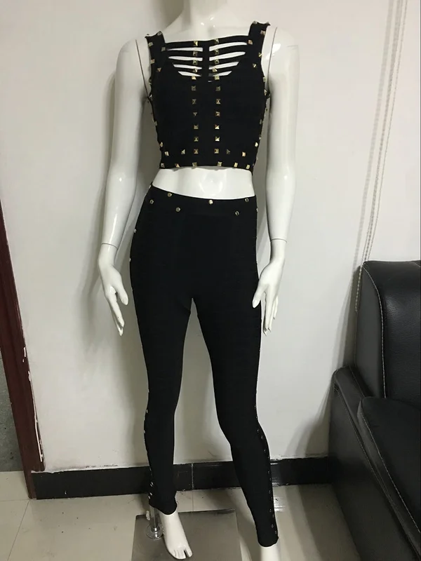 New Fashion Black Sleeveless Cut Out Two Pieces Set Rivet Full Length Bandage Jumpsuits Wholesale Dropshipping
New Fashion Black Sleeveless Cut Out Two Pieces Set Rivet Full Length Bandage Jumpsuits Wholesale Dropshipping