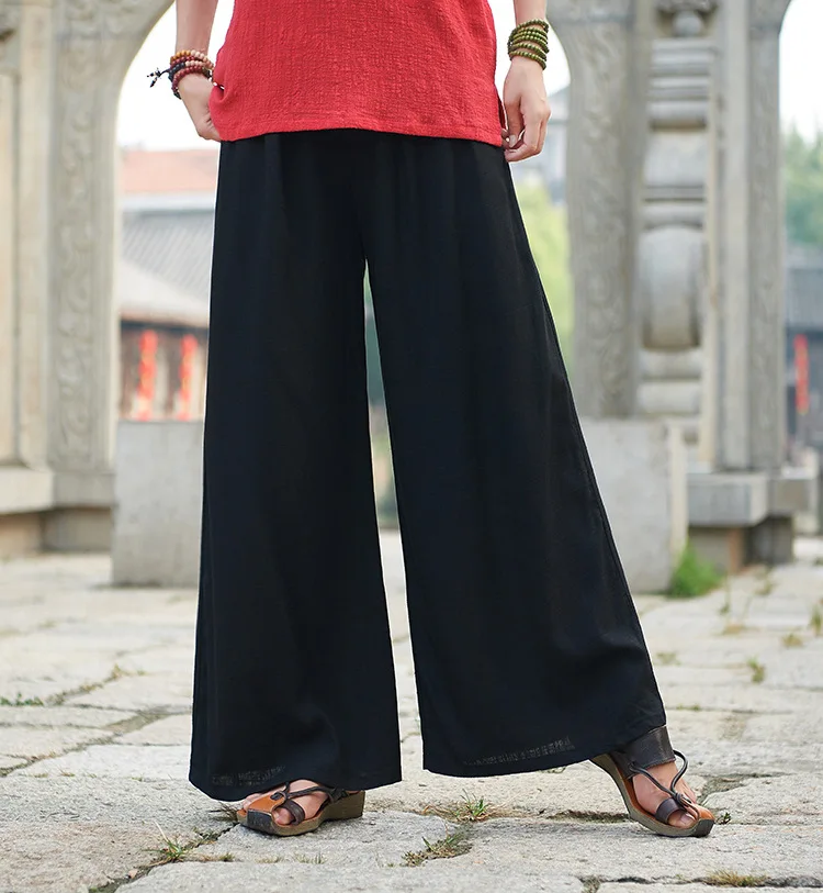 LZJN 2019 Spring Summer Culottes Pants Vintage Cotton Linen Pants Loose Full Length Trousers Women Wide Leg Pants White 3 Colors (37)
