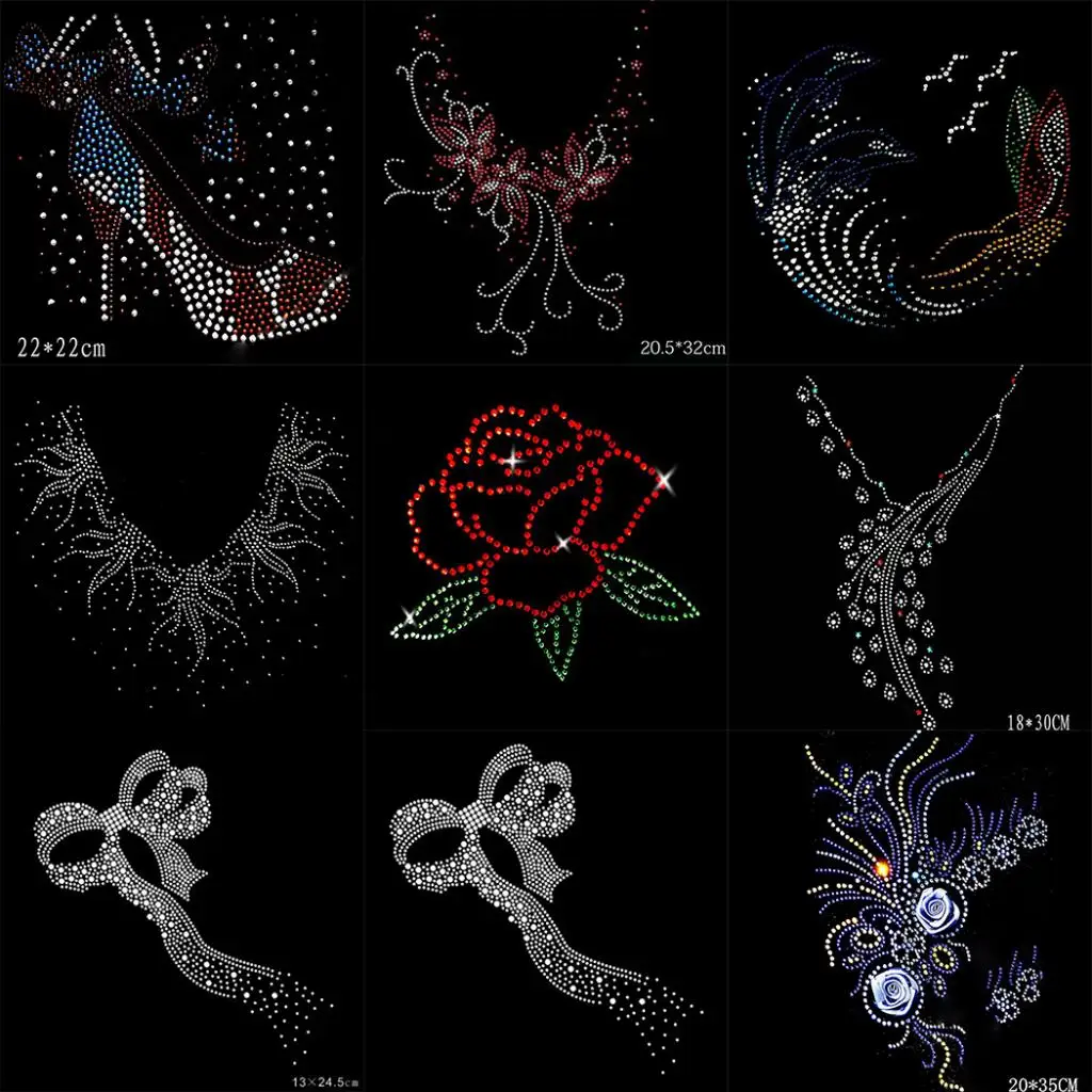 Fashion Hotfix Rhinestones,Heat Transfer Design Iron on Motifs,Rhinestone Applique Patch Sewing Accessories