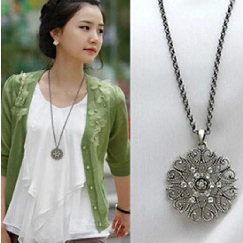 Fashion New necklaces Vintage Style Crystal Flower Black Long Silver Necklace Chain Women Gift
Fashion New necklaces Vintage Style Crystal Flower Black Long Silver Necklace Chain Women Gift