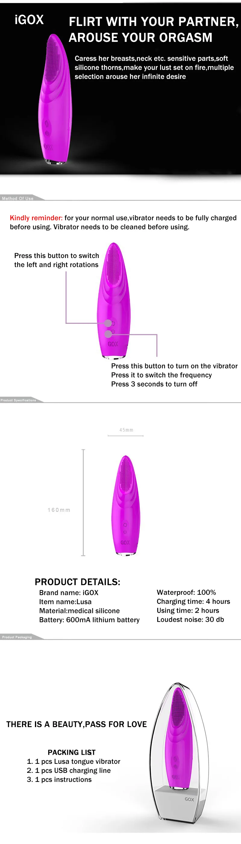 IGOX DORA  Function Rotation Silicone Waterproof Rechargeable G-Spot Tongue Vibrator, Women Sex Toys Adult Sex Products 7