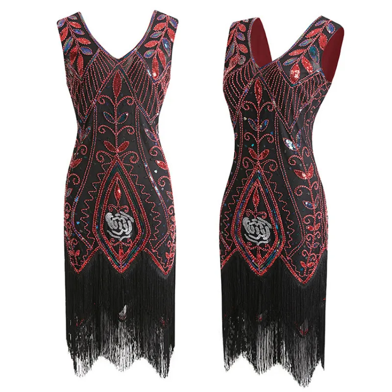 S-XXL Art Deco Great Gatsby Dress V-Neck Sleeveless Vintage Sequin Bead Tassel 1920s Flapper Dress Roaring 20's Party Costumes
S-XXL Art Deco Great Gatsby Dress V-Neck Sleeveless Vintage Sequin Bead Tassel 1920s Flapper Dress Roaring 20's Party Costumes
