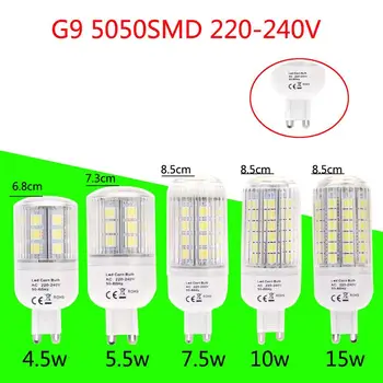 

Stripe Cover G9 4.5W 5.5W 7.5W 10W 15W 5050 SMD LED Corn Bulb Light Lamp LED Bulbs Energy Saving 360 Degree Warm/White 220-240V