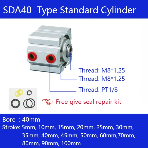 SDA40*25, 40mm Bore Compact Air Cylinders Dual Action Air Pneumatic Cylinder SDA40X25,SDA40X30,SDA40X40,SDA40X50 
SDA40*25, 40mm Bore Compact Air Cylinders Dual Action Air Pneumatic Cylinder SDA40X25,SDA40X30,SDA40X40,SDA40X50