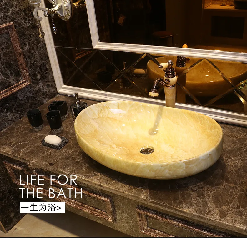 Marbling Antique retro style porcelain ceramic wash basin luxury basin bathroom sinks Oval ceramic wash basin countertops (35)