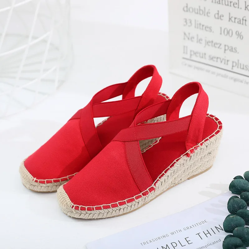 Summer Striped Platform Sandals Wedges Shoes For Women Hemp Rope Bottom Women`s Espadrilles High Heels Slip On Canvas Fisherman (2)