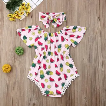 Kids Baby Girl cotton watermelon pineapple printed Short sleeved Romper + headband 2pc clothes set Fruit printed romper
Kids Baby Girl cotton watermelon pineapple printed Short sleeved Romper + headband 2pc clothes set Fruit printed romper