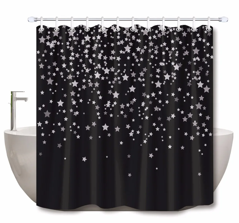 

Stars On Black Extra Long Shower Curtains Bathroom Curtain Waterproof Mildew Resistant Polyester Fabric for Bathtub Decor