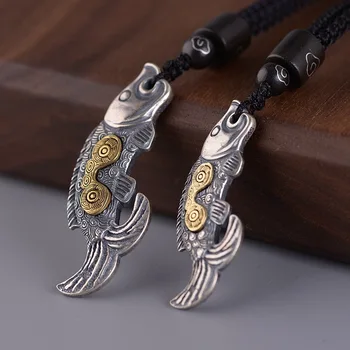 BOCAIS925 silver retro fashion set chain Thai silver fish pendant sandalwood inlaid silver chain couple pendant necklace
BOCAIS925 silver retro fashion set chain Thai silver fish pendant sandalwood inlaid silver chain couple pendant necklace