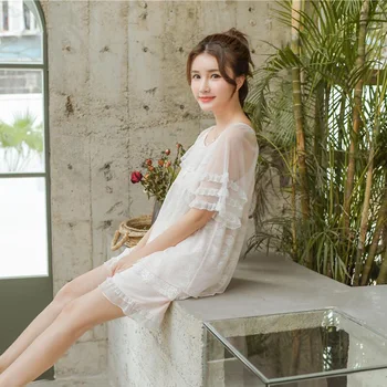 Vintage pure cotton lady short sleeves pajamas set summer season transparent sexy round neck princess leisure wear
Vintage pure cotton lady short sleeves pajamas set summer season transparent sexy round neck princess leisure wear