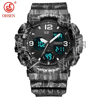 OHSEN Fashion Quartz Digital Watch Men LED Analog Man Army Wristwatches Camouflage Black Rubber Band Swim Sport Watch Relogios
OHSEN Fashion Quartz Digital Watch Men LED Analog Man Army Wristwatches Camouflage Black Rubber Band Swim Sport Watch Relogios