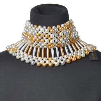 

JEROLLIN Imitation Pearls Chunky Choker Resin Beads Fashion Statement Necklaces For Women Bib Collar Wedding Party Jewelry
