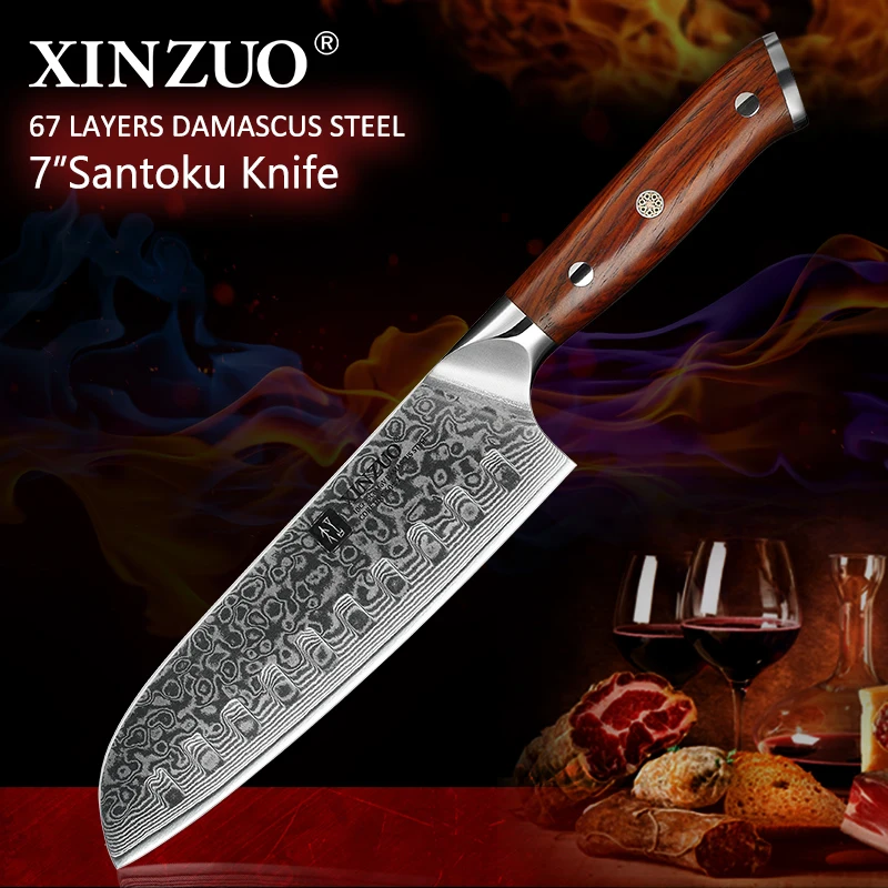 XINZUO 7'' inch Santoku Kitchen Knives 67 layers Damascus Steel Chef Knife Dealing with Meat Fruit Vegetables Rosewood Handle
XINZUO 7'' inch Santoku Kitchen Knives 67 layers Damascus Steel Chef Knife Dealing with Meat Fruit Vegetables Rosewood Handle