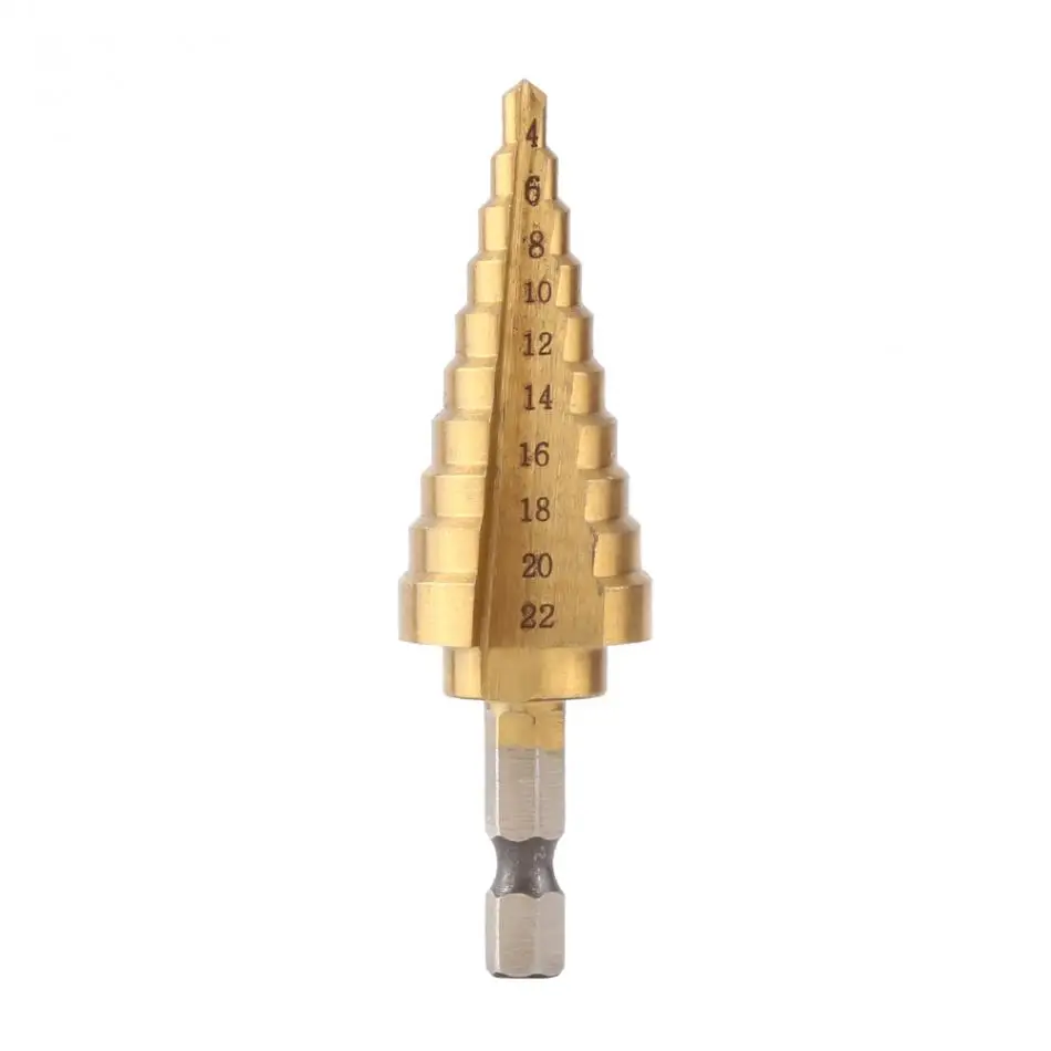 1pc 4-22mm High Speed Steel Titanium Coated Step Drill Bit Hole Cutter Hex Shank Power Tools
1pc 4-22mm High Speed Steel Titanium Coated Step Drill Bit Hole Cutter Hex Shank Power Tools