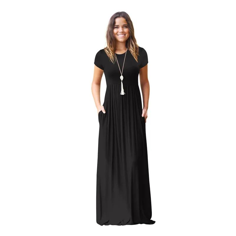 Female Black Blue Red Casual Dresses 2019 New Summer Short Sleeve Casual Long Dress Streetwear O-Neck Loose Maxi Dress Vestidos
Female Black Blue Red Casual Dresses 2019 New Summer Short Sleeve Casual Long Dress Streetwear O-Neck Loose Maxi Dress Vestidos