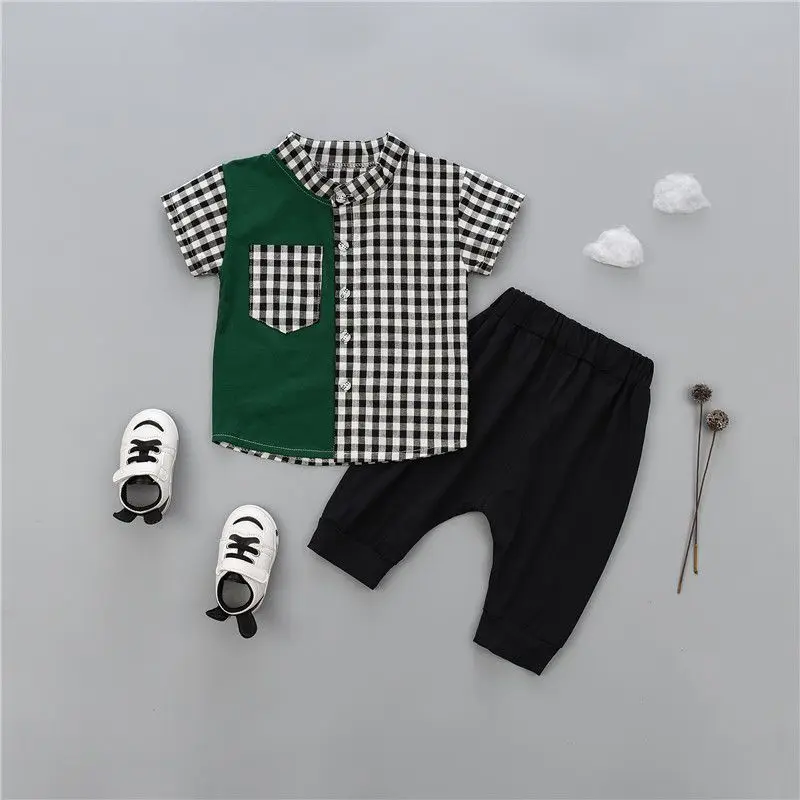 Summer Baby Boys Clothes Casual Short Sleeve Plaid Patchwork Tops T-shirt+Shorts kids Boy clothes Sets 2019
Summer Baby Boys Clothes Casual Short Sleeve Plaid Patchwork Tops T-shirt+Shorts kids Boy clothes Sets 2019