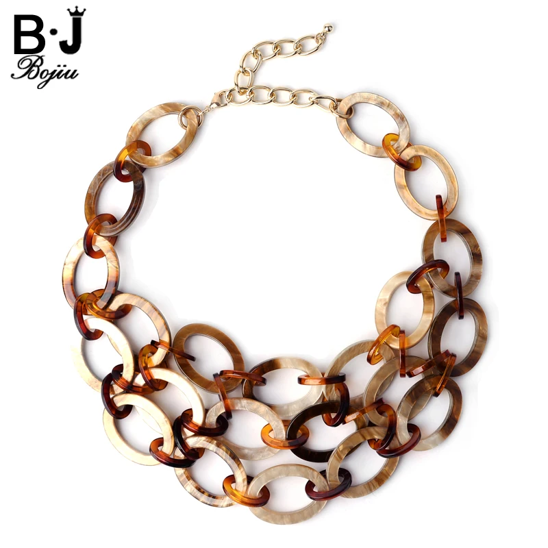 

BOJIU Women Necklace Acrylic Necklaces Long Noble Chain 3 Layers Long Necklaces For Women NK1028