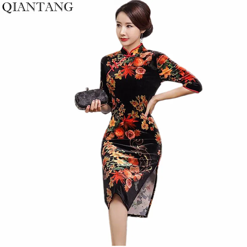 Novelty Fashion Women Knee Leng Cheongsam Top Selling Chinese Female Velour Qipao Dress Vestido Size S M L XL XXL XXXL 4XL 12983
Novelty Fashion Women Knee Leng Cheongsam Top Selling Chinese Female Velour Qipao Dress Vestido Size S M L XL XXL XXXL 4XL 12983