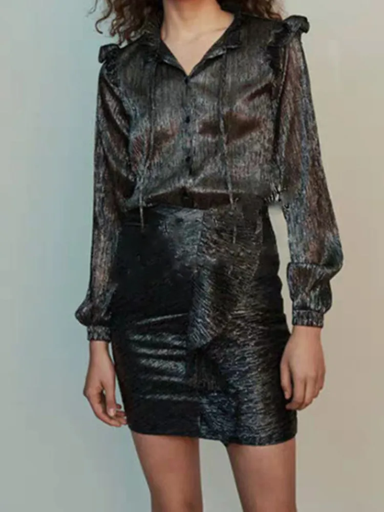 Autumn and Winter 2019 Black Women Blouse pleated lotus leaf collar shirt top blend ladies casual long sleeve blouses and tops
Autumn and Winter 2019 Black Women Blouse pleated lotus leaf collar shirt top blend ladies casual long sleeve blouses and tops