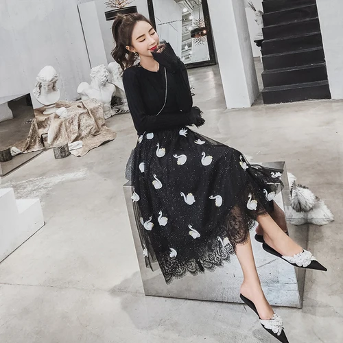 2018 autumn winter Vintage Elegant Lace Patchwork perspective party Dress women Casual Knit Dress Fashion Clothes high quality
2018 autumn winter Vintage Elegant Lace Patchwork perspective party Dress women Casual Knit Dress Fashion Clothes high quality