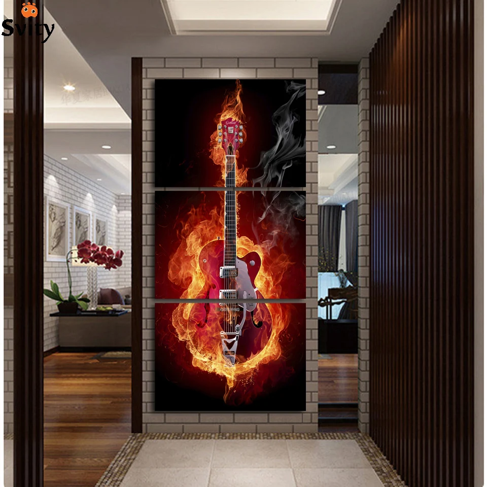 Music Art 3 Panel Wall Painting Modern Home Decors Black Burning Guitar Pop Art Pictures Decoration On Canvas Painting Printed
Music Art 3 Panel Wall Painting Modern Home Decors Black Burning Guitar Pop Art Pictures Decoration On Canvas Painting Printed