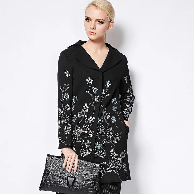Long Coat 2017 Autumn Winter New Fashion Good Women's Elegant Long Sleeve Small Flowers Embroidery Black Long Jakcet
Long Coat 2017 Autumn Winter New Fashion Good Women's Elegant Long Sleeve Small Flowers Embroidery Black Long Jakcet