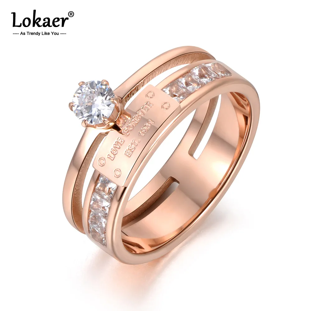 Lokaer Trendy Clear CZ Crystal Setting Rose Gold Color Wedding Rings Jewelry Stainless Steel Rhinestone Engagement Ring R18049
Lokaer Trendy Clear CZ Crystal Setting Rose Gold Color Wedding Rings Jewelry Stainless Steel Rhinestone Engagement Ring R18049