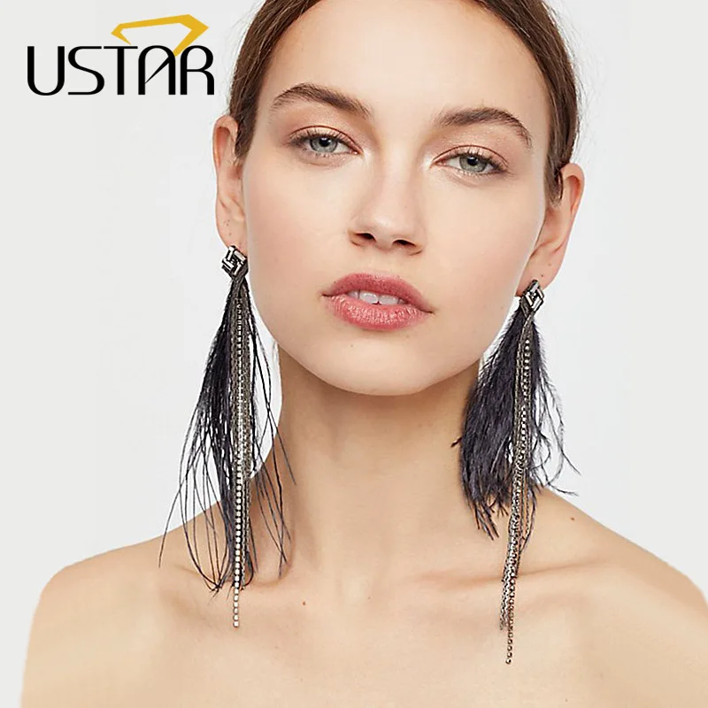 Big Long Feather Earring for Women Statement Tassel Drop Earrings with stone 2018 fashion Jewelry hanging fringe Oorbellen
Big Long Feather Earring for Women Statement Tassel Drop Earrings with stone 2018 fashion Jewelry hanging fringe Oorbellen