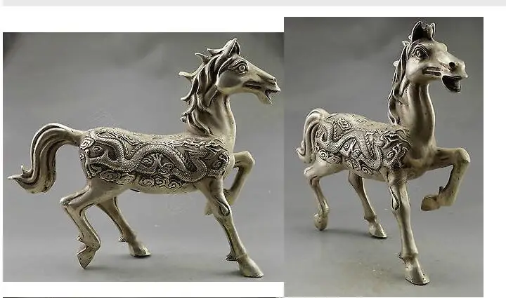 

Collectible Decorated Old Handwork Tibet Silver Carved Big Zodiac Horse Statue Garden decoration bronze factory outlets