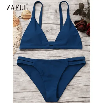 

ZAFUL Women Bikini Cami Ladder Cut Ruched Bikini Set Swimwear Women Swimsuit Spaghetti Straps Two Piece Swimwear Bathing Suit