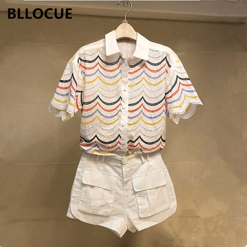BLLOCUE 2019 Summer Office Casual Cotton Linen 2 Pieces Set Women Embroidery Striped Blouse Tops+White Wide leg shorts Suits
BLLOCUE 2019 Summer Office Casual Cotton Linen 2 Pieces Set Women Embroidery Striped Blouse Tops+White Wide leg shorts Suits