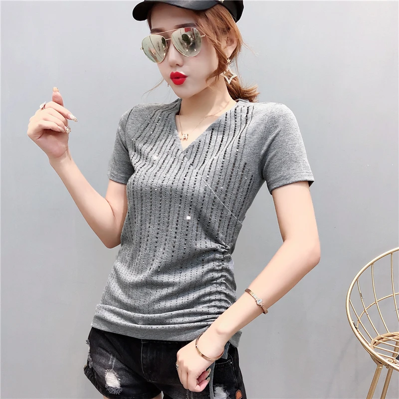 Fashion Diamonds Korean V-Neck Lace Up Tshirt 2019 New Summer Women Short Sleeve Irregularity Shirt Camiseta Mujer Black T95002L
Fashion Diamonds Korean V-Neck Lace Up Tshirt 2019 New Summer Women Short Sleeve Irregularity Shirt Camiseta Mujer Black T95002L