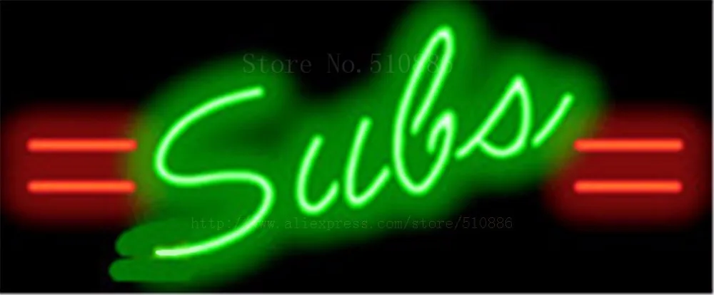 Subs NEON SIGN REAL GLASS BEER BAR PUB LIGHT SIGNS store display Packing Food Bulbs Diet Dinning pizza Advertising Lights 17*14" |