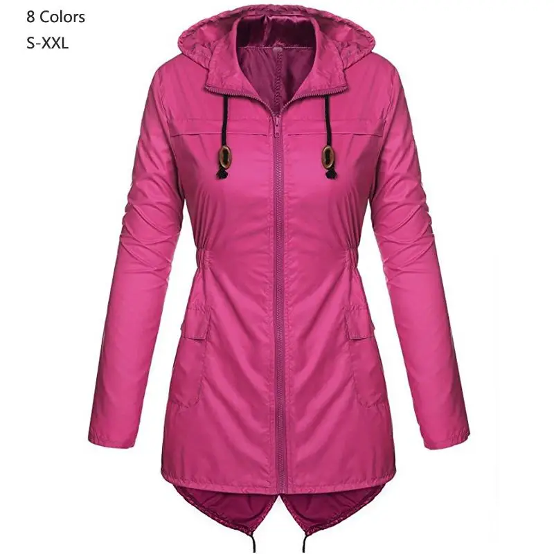 2019 Spring Autumn Women hooded waterproof Coat Medium Long Casual zipper Coat Female Trench raincoat Fashion lady outerwear
2019 Spring Autumn Women hooded waterproof Coat Medium Long Casual zipper Coat Female Trench raincoat Fashion lady outerwear