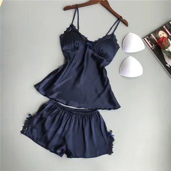 Cotton Two Piece Set Women Sleepwear Silk Pajamas Sexy Chest Pad Nightwear Women 2018 Summer Lace Homewear Women Lingerie
Cotton Two Piece Set Women Sleepwear Silk Pajamas Sexy Chest Pad Nightwear Women 2018 Summer Lace Homewear Women Lingerie