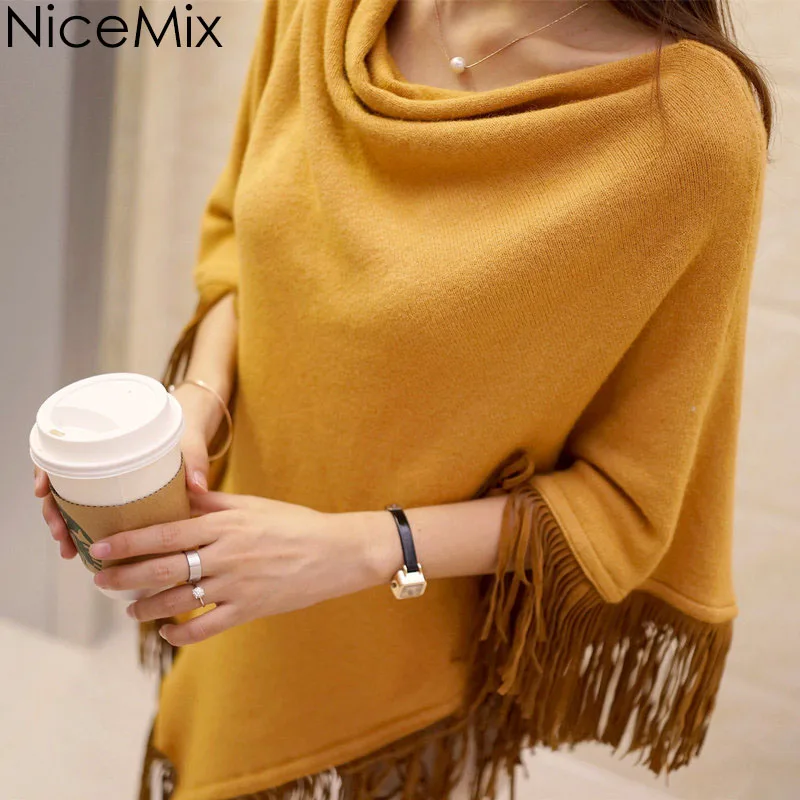 NiceMix 2016 Spring Autumn Cape Ladies Batwing Sweater Women Tassel Pacth Casual Loose Knitting Wool Pullover Poncho Sweaters
NiceMix 2016 Spring Autumn Cape Ladies Batwing Sweater Women Tassel Pacth Casual Loose Knitting Wool Pullover Poncho Sweaters