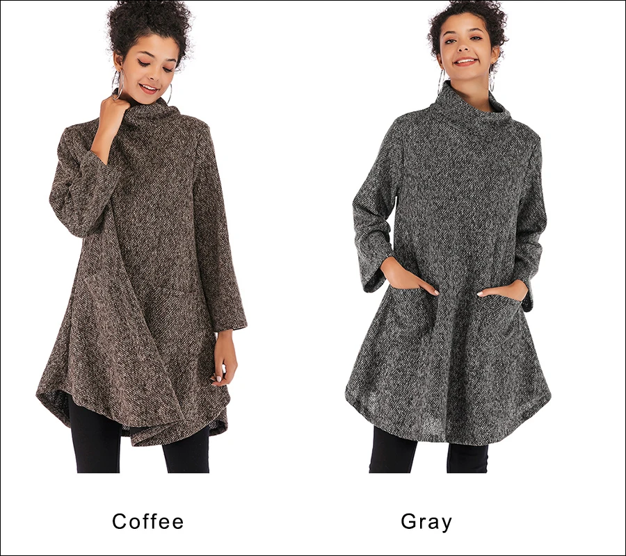 Gladiolus Loose Autumn Winter Women Sweater 2018 Long Sleeve Double Pocket Long Knitted Turtleneck Sweater Women Pullover Coats (26)