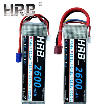 

HRB 2600mAh Lipo Battery 7.4V 11.1V EC2 2S 3S 30C T Deans 14.8V 18.5V 22.2V 3.7V 4S 5S 6S For Airplanes Cars FPV Drone RC Parts