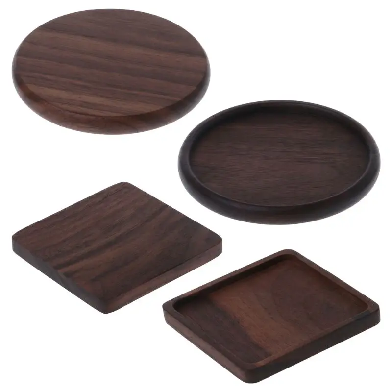 

1pcs Round Square Walnut Wood Drink Coaster Heat Insulation Tea Coffee Cup Mat Pad Holder Kitchen Table Decor Placemat